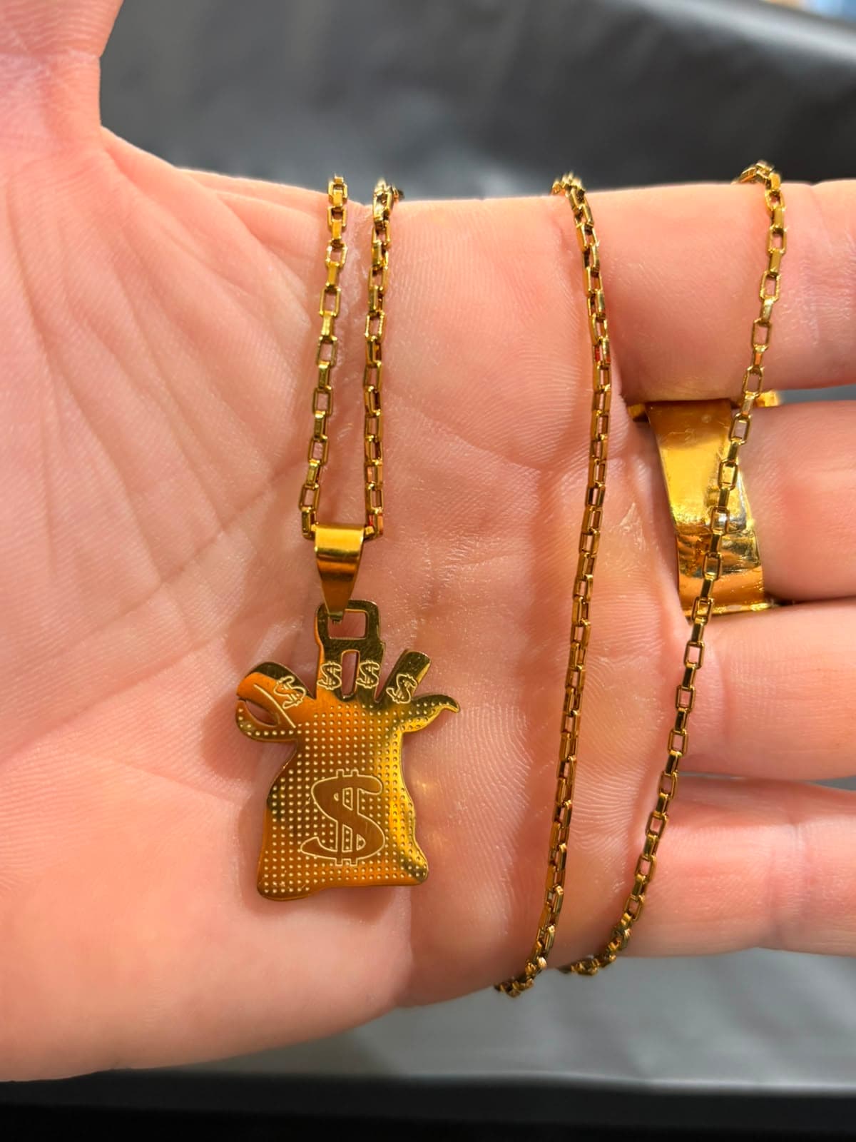 Cordão Dourado com Pingente Saquinho de Dinheiro