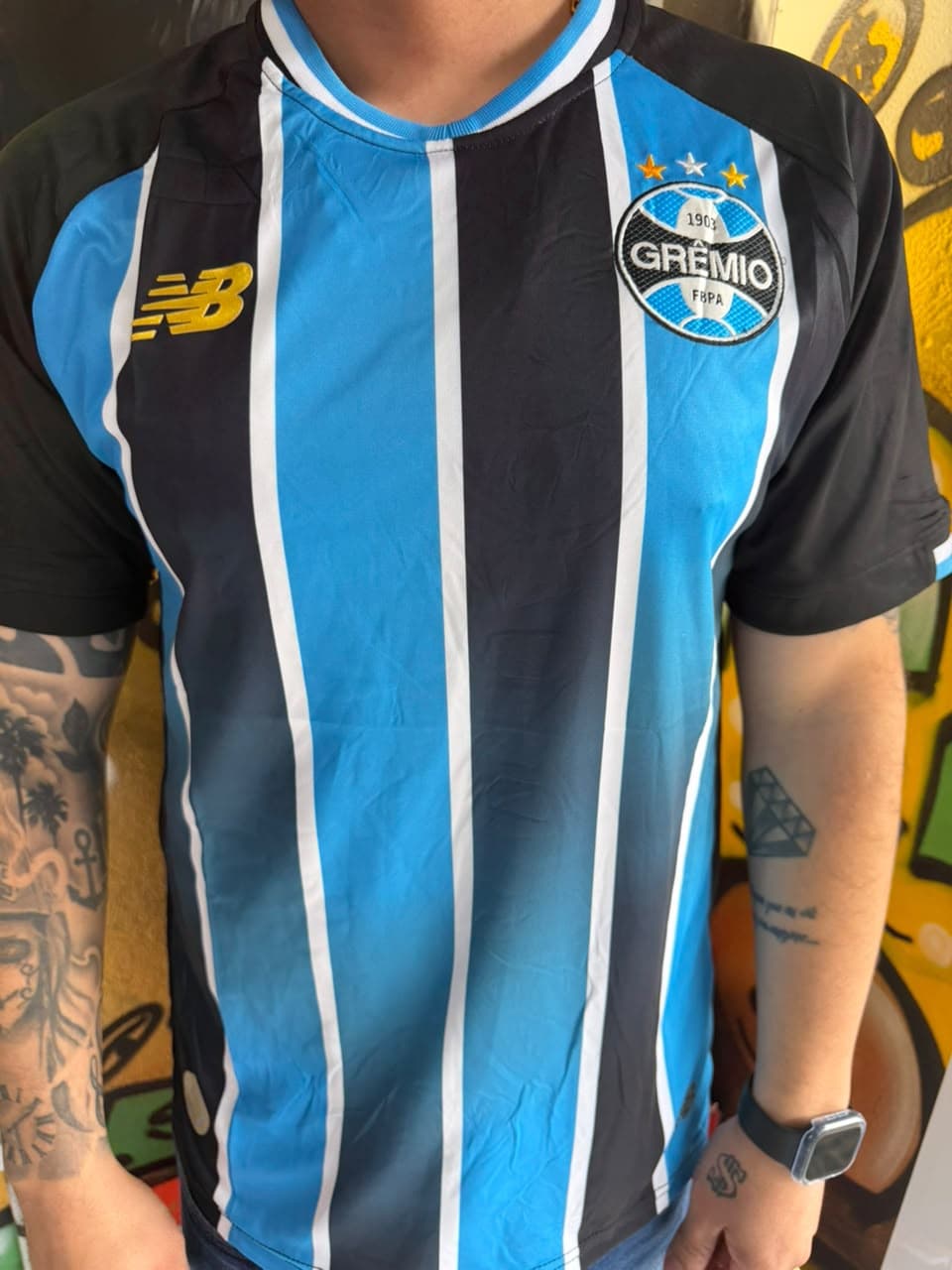 Camisa Tricolor Grêmio Listrada Azul, Preta e Branca