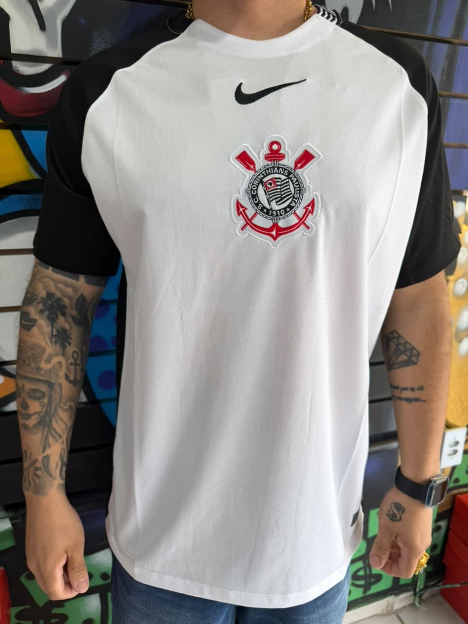 Camisa Branca Corinthians com Mangas Pretas