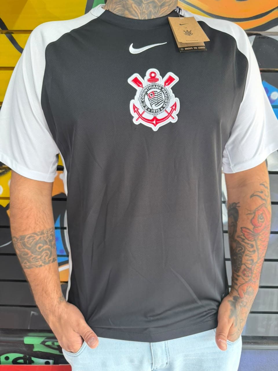 Camisa Preta Corinthians com Mangas Brancas